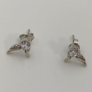 New Sterling Silver 925 Angel Wings Diamond Stud Earrings